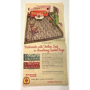 Armstrong Quaker Rugs Vintage Print Ad 1950s Mid Century Home Decor Feather Leaf